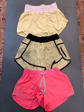Lululemon Women’s Athletic Shorts Trio – Pink, Pale Yellow & Yellow Print
